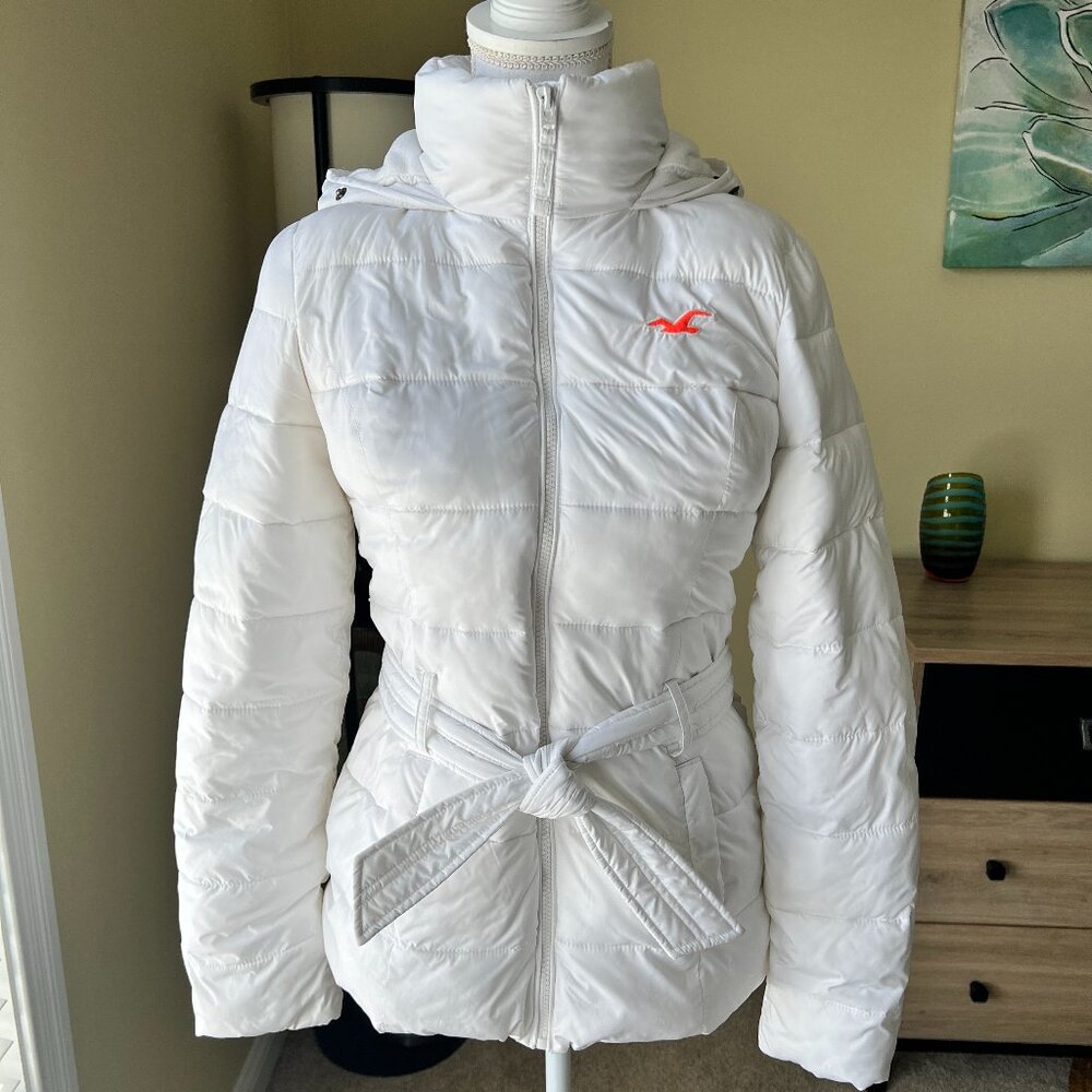 Hollister White Belted Warm Puffer Ski Snow Jacket